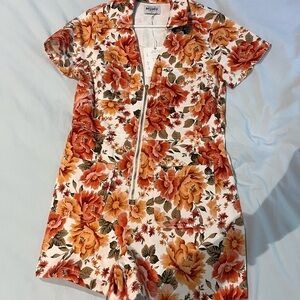 Show Me Your MuMu Floral Romper with Orange and Brown Blooms